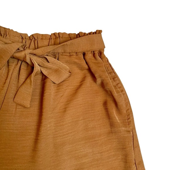 Mango Mustard Brown High Rise Tie Waist Wide Leg Crop Pants Medium - Picture 7 of 13